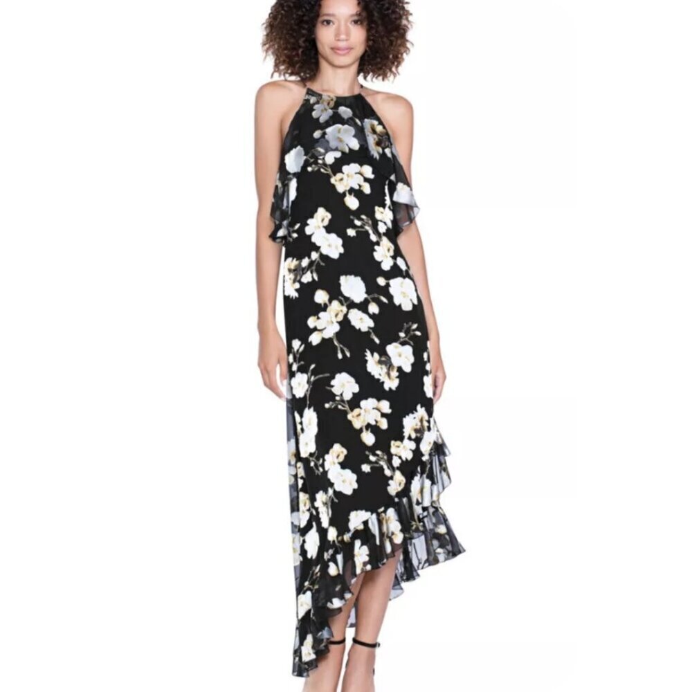NWT Alice + Olivia Floral Print Midi Length Dress Asymmetrical Hem XS | 2 #9452